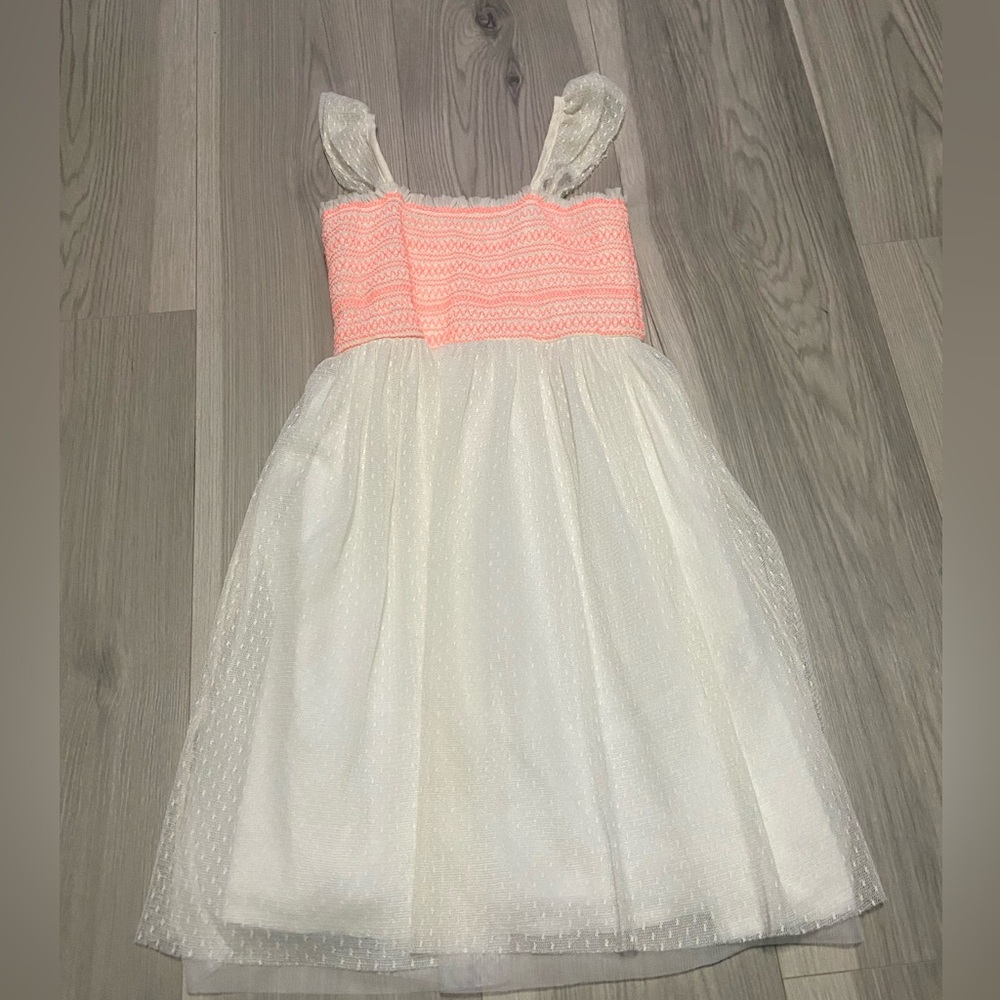 Zara Tulle Dress With Neon Smocking Size 10